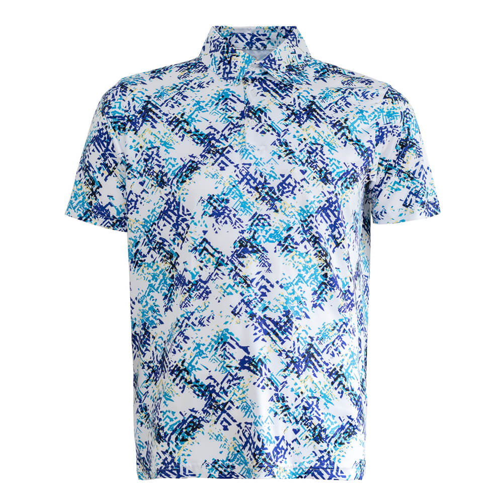 Cross Creek Performance Tread Print Shirt - White/Navy/Yellow